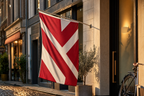 Zelf ontworpen vlag -  eigen ontwerp bedrijfsvlag — rood-wit, enkelzijdig full-color bedrukt
