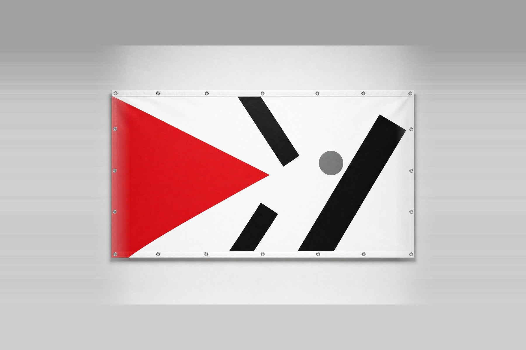 Werbebanner mit eigenem Design, umgenähter Saum mit vernickelten Ösen ringsum